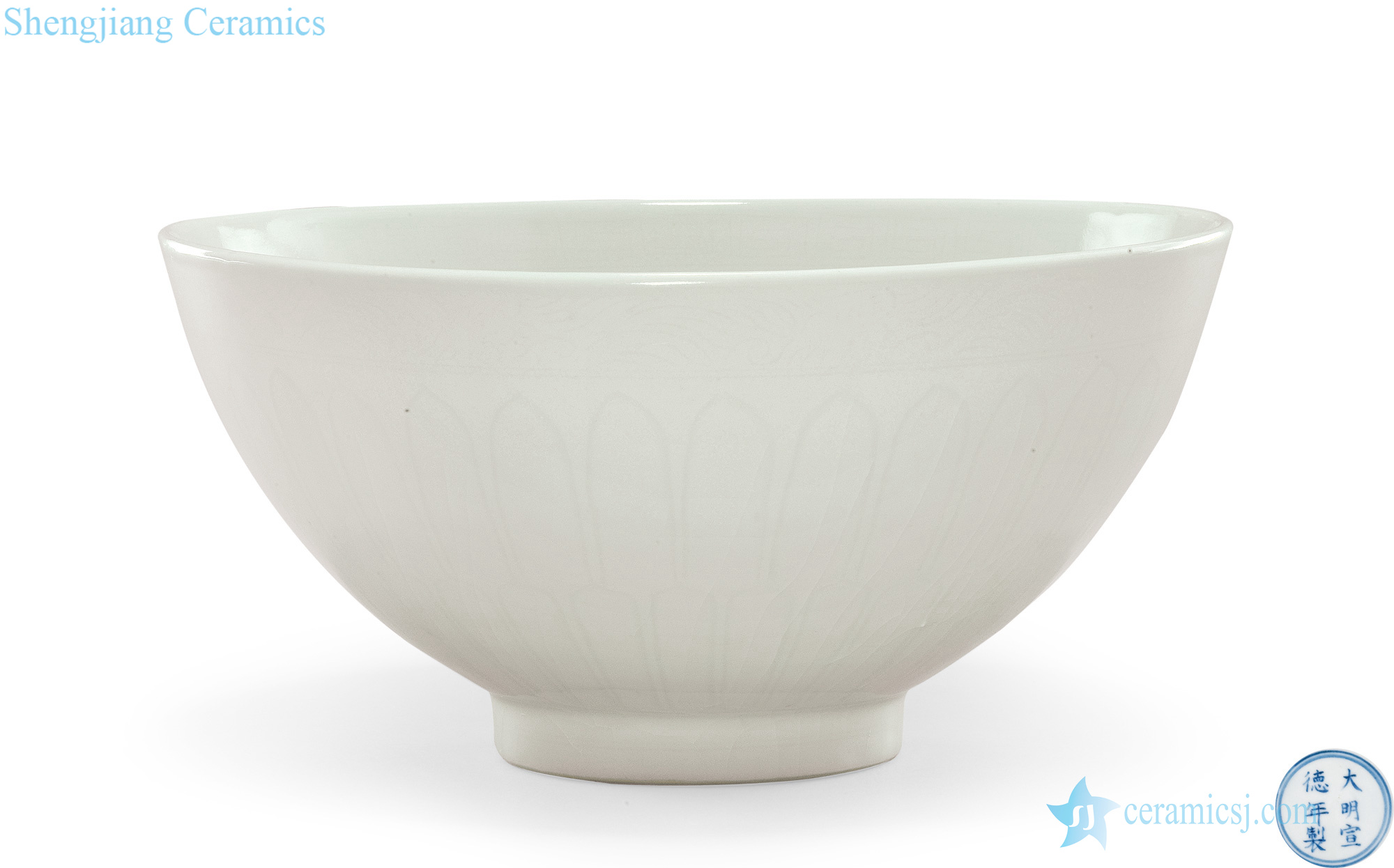 Ming xuande White glazed dark moment lotus-shaped bowl lines