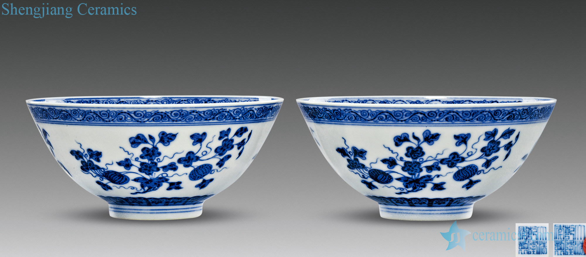 Qing qianlong Blue and white flowers and grain bowl (a)