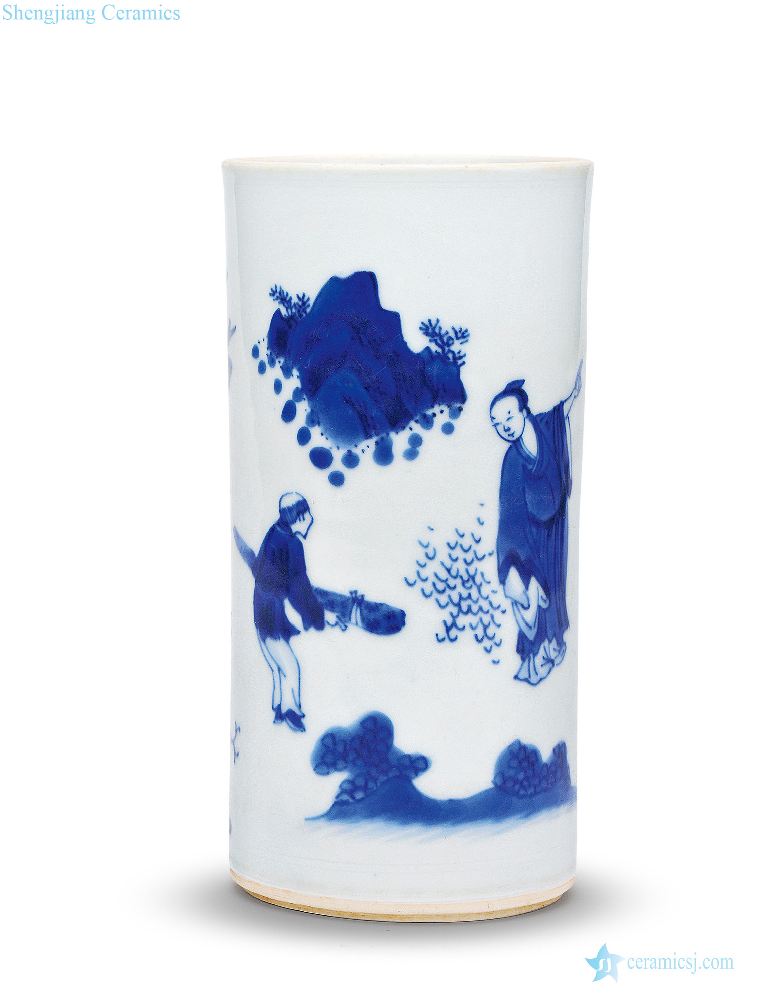 Ming chongzhen Blue and white up high grain brush pot