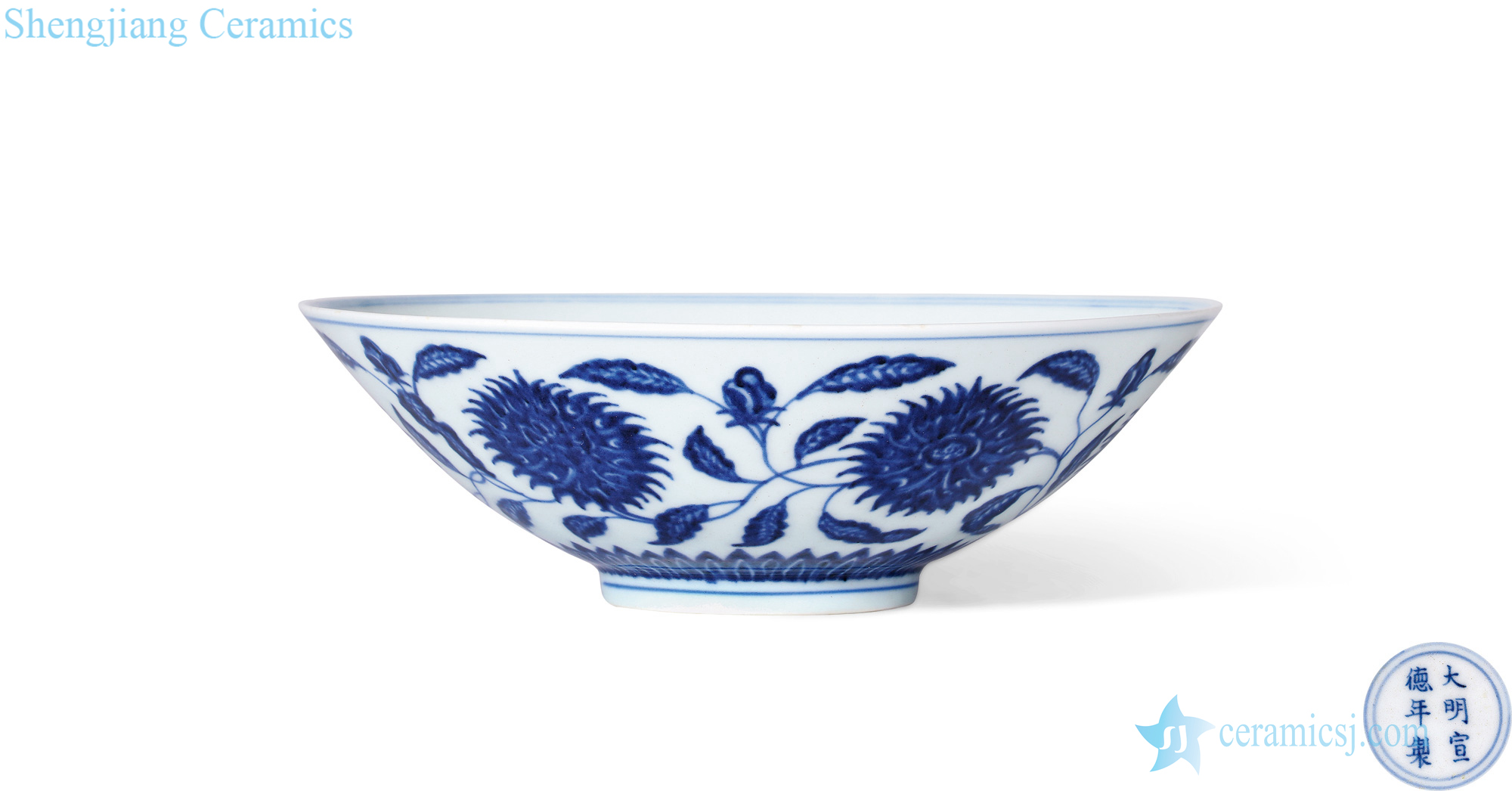 Qing yongzheng Blue and white flower bowls bound branches