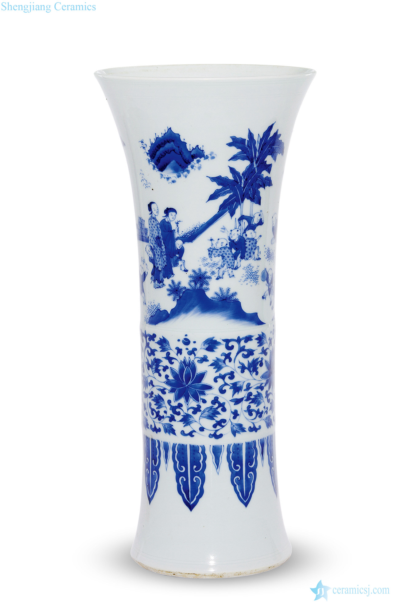 Ming chongzhen figure flower vase with blue and white baby play