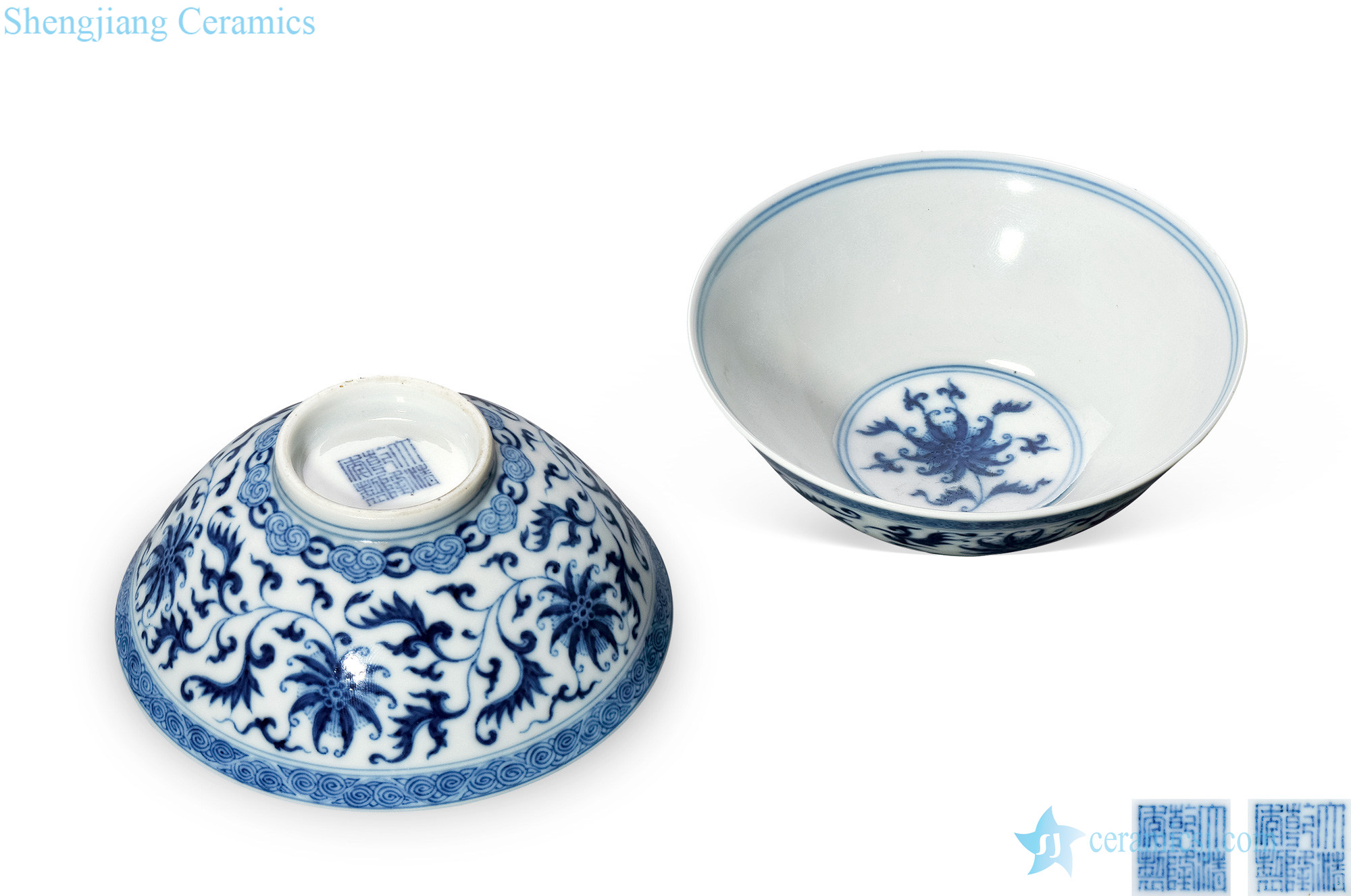Qing qianlong Blue and white tie up flowers small bowl (a)
