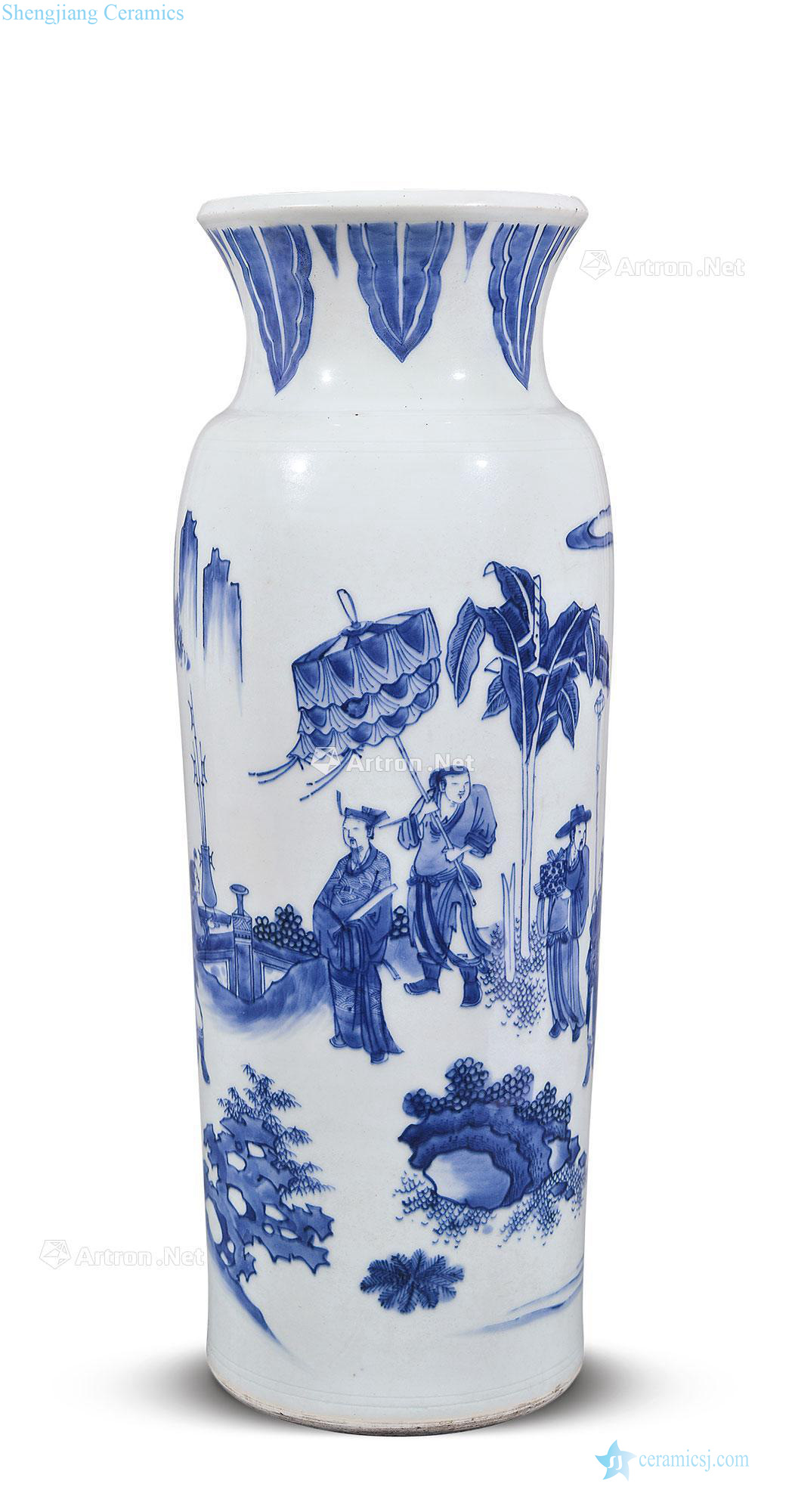 Ming chongzhen Stories of blue and white lines cylinder bottles