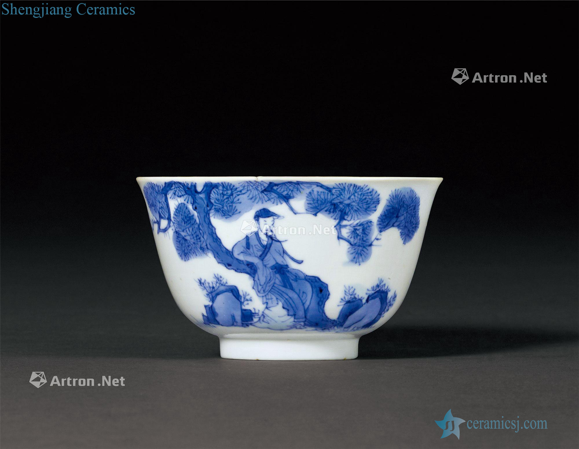 The qing emperor kangxi Blue and white figure cup tao yuanming poetry