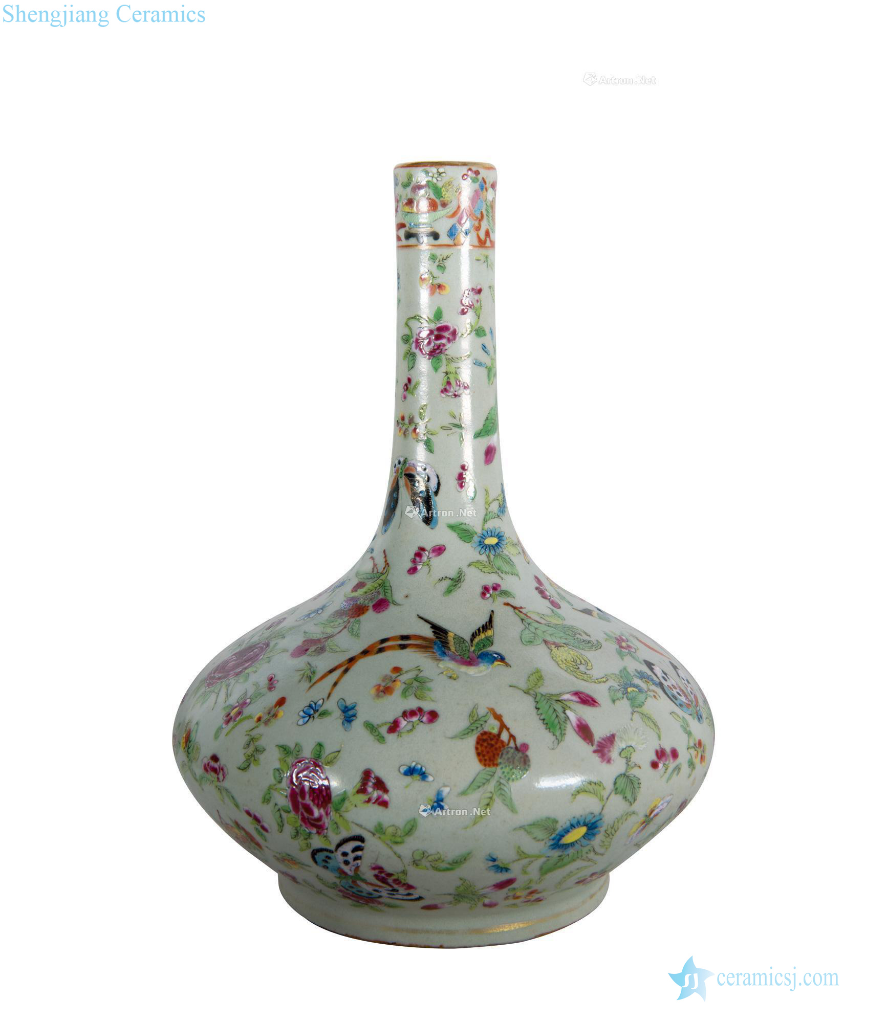 Qing daoguang Holly glaze powder enamel is the flourishing of descendants of the water bottle