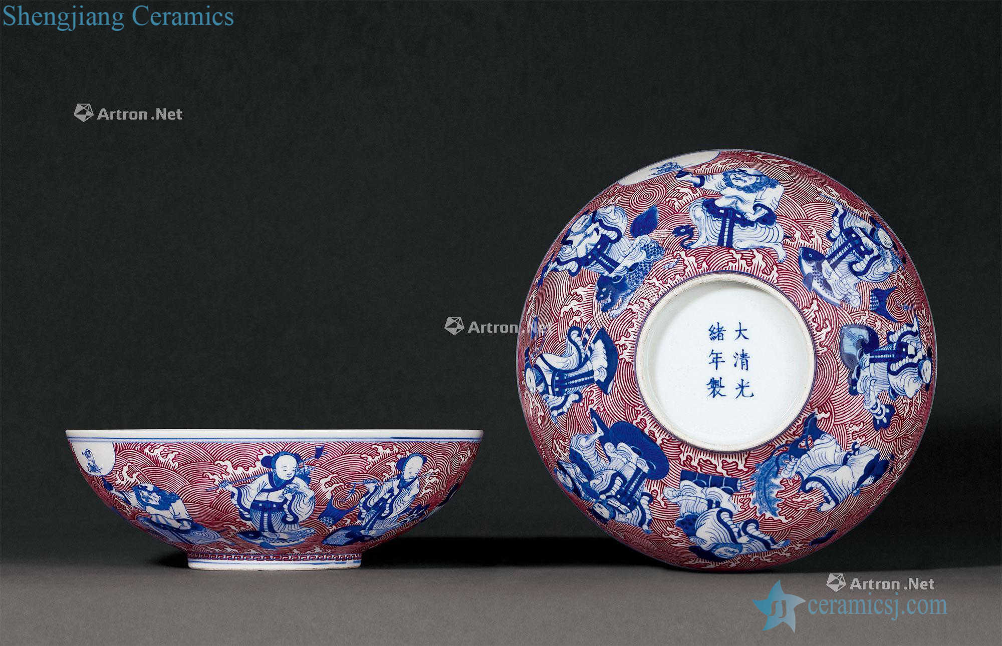 Qing guangxu Blue carmine is the eight immortals birthday chart bowl (a)