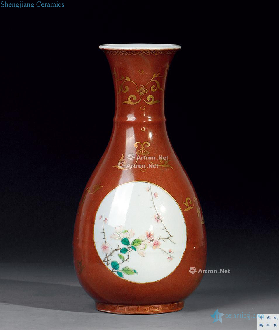 Mid qing Zijin glaze medallion pastel flowers grain okho spring bottle