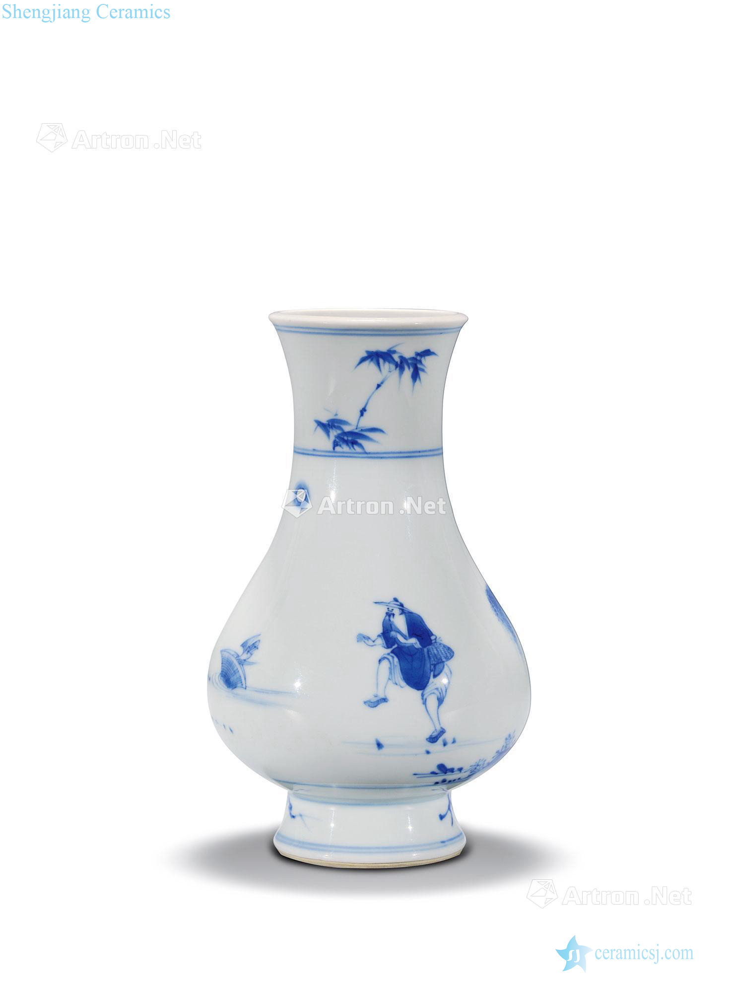 Qing yongzheng Blue and white with lines pipa statue