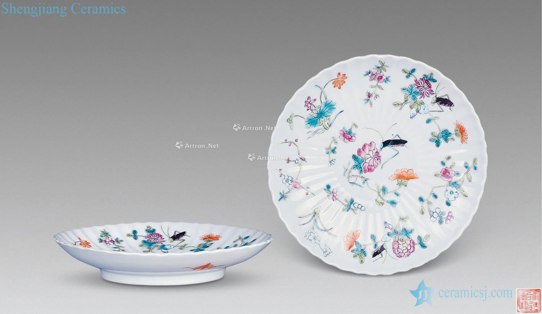 Dajing pastel flowers Daisy grasses and disc plate (a pair of two)