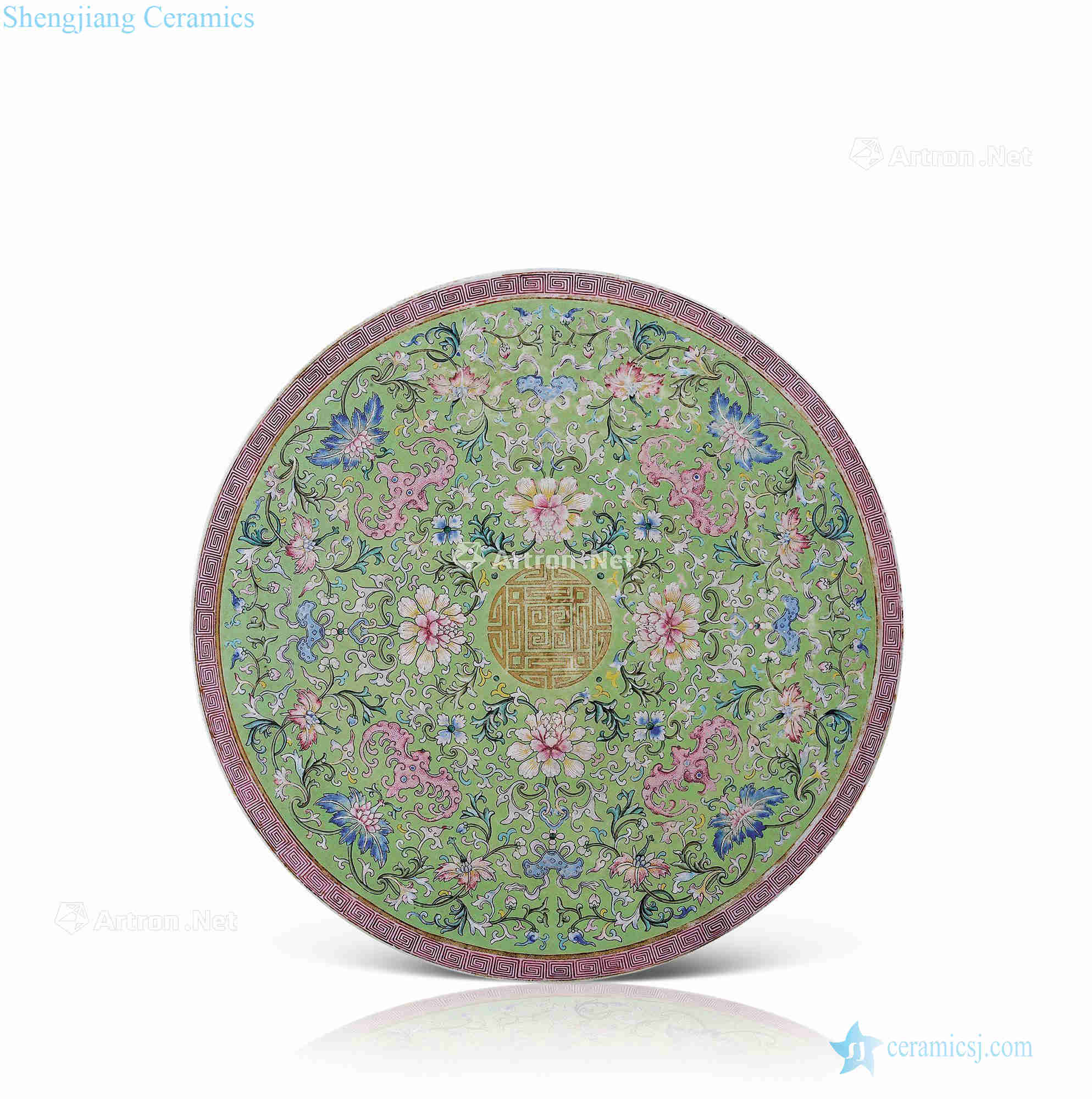 Qing qianlong pastel branch lotus bats porcelain plate