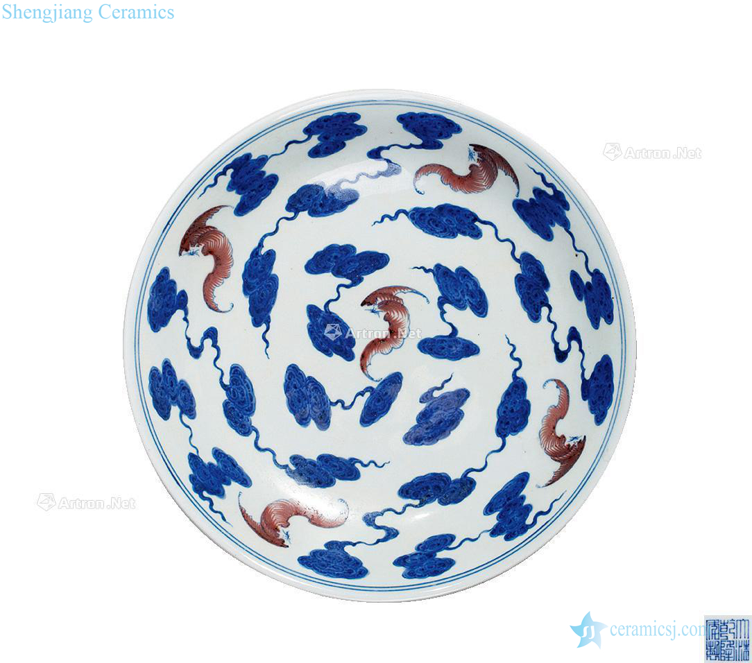 Qing qianlong Blue and white youligong hongyun bats tray