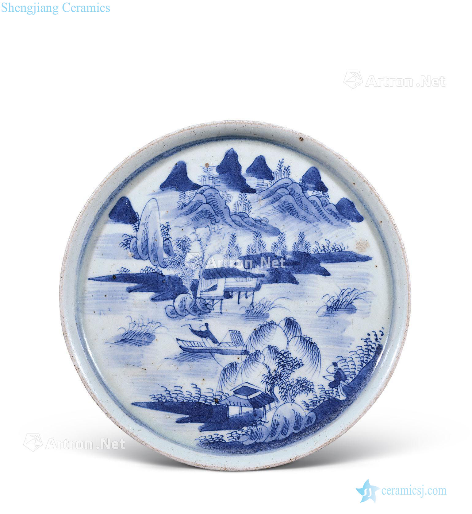 Qing qianlong Blue and white landscape grain tea tray