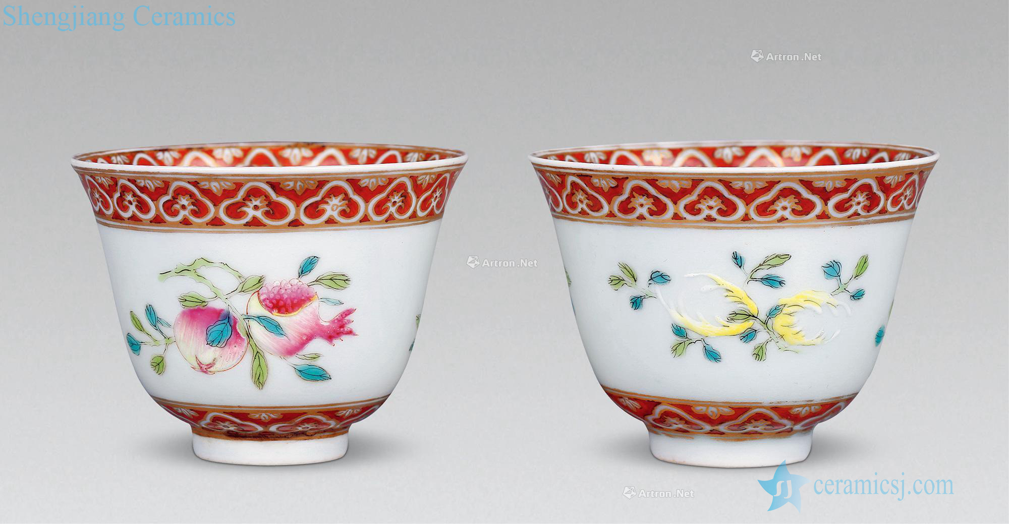 Qing qianlong enamel paint sanduo grain cup (a pair of two)