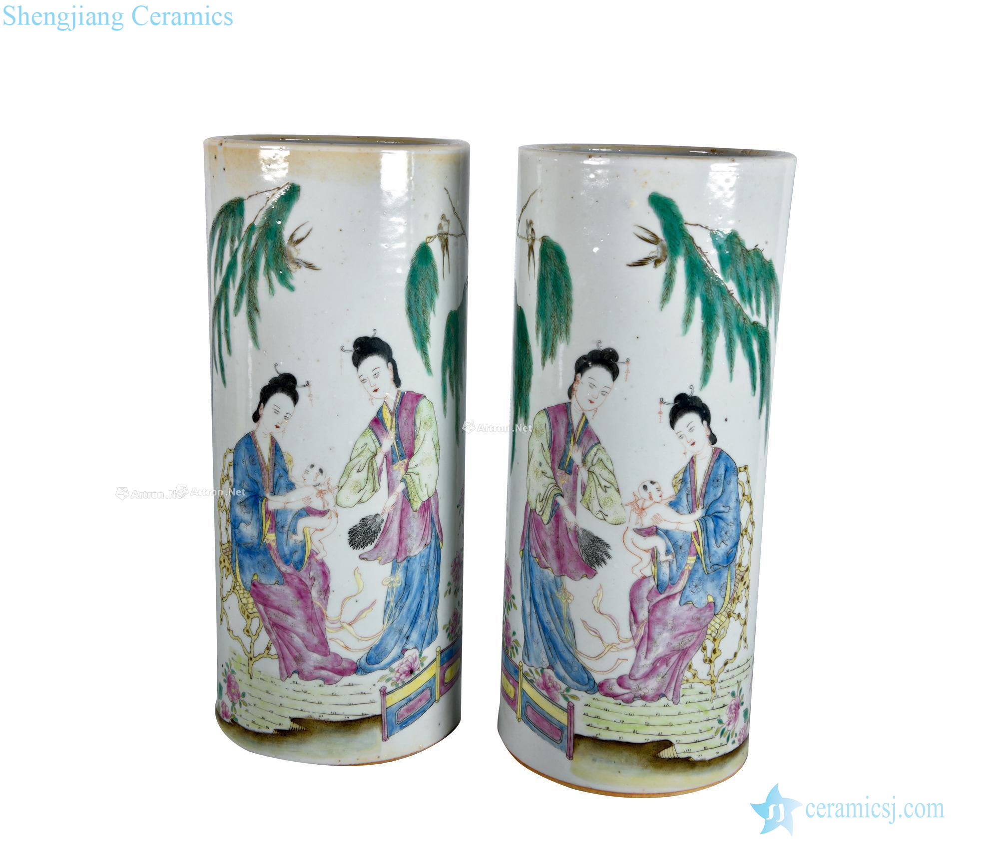 Qing dynasty middle-late Pastel SAN niang godson cap tube (a)