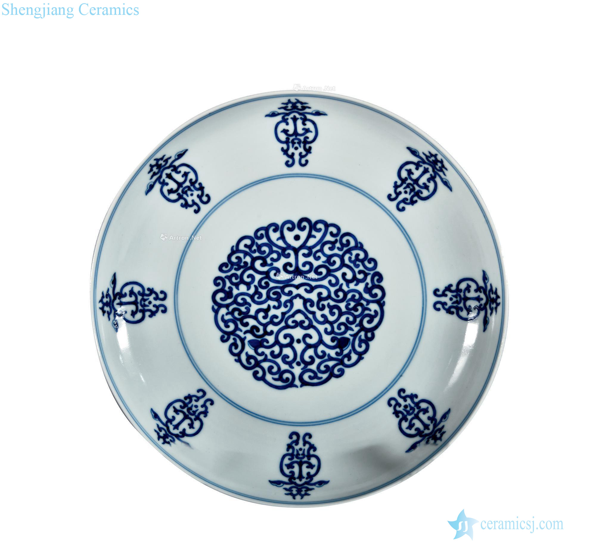 Qing guangxu Blue and white honeysuckle plate