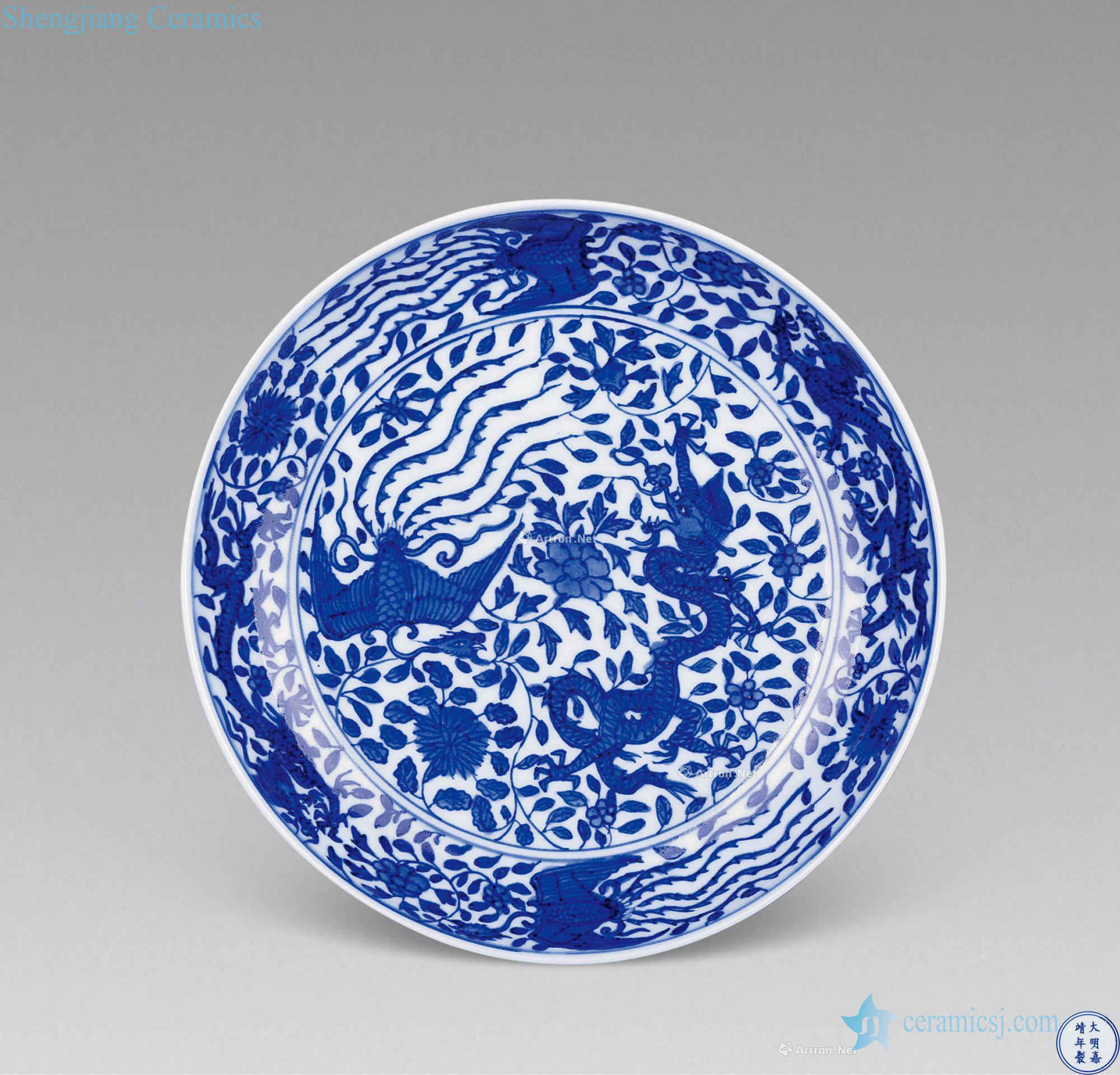Ming jiajing Blue and white longfeng tray (a)