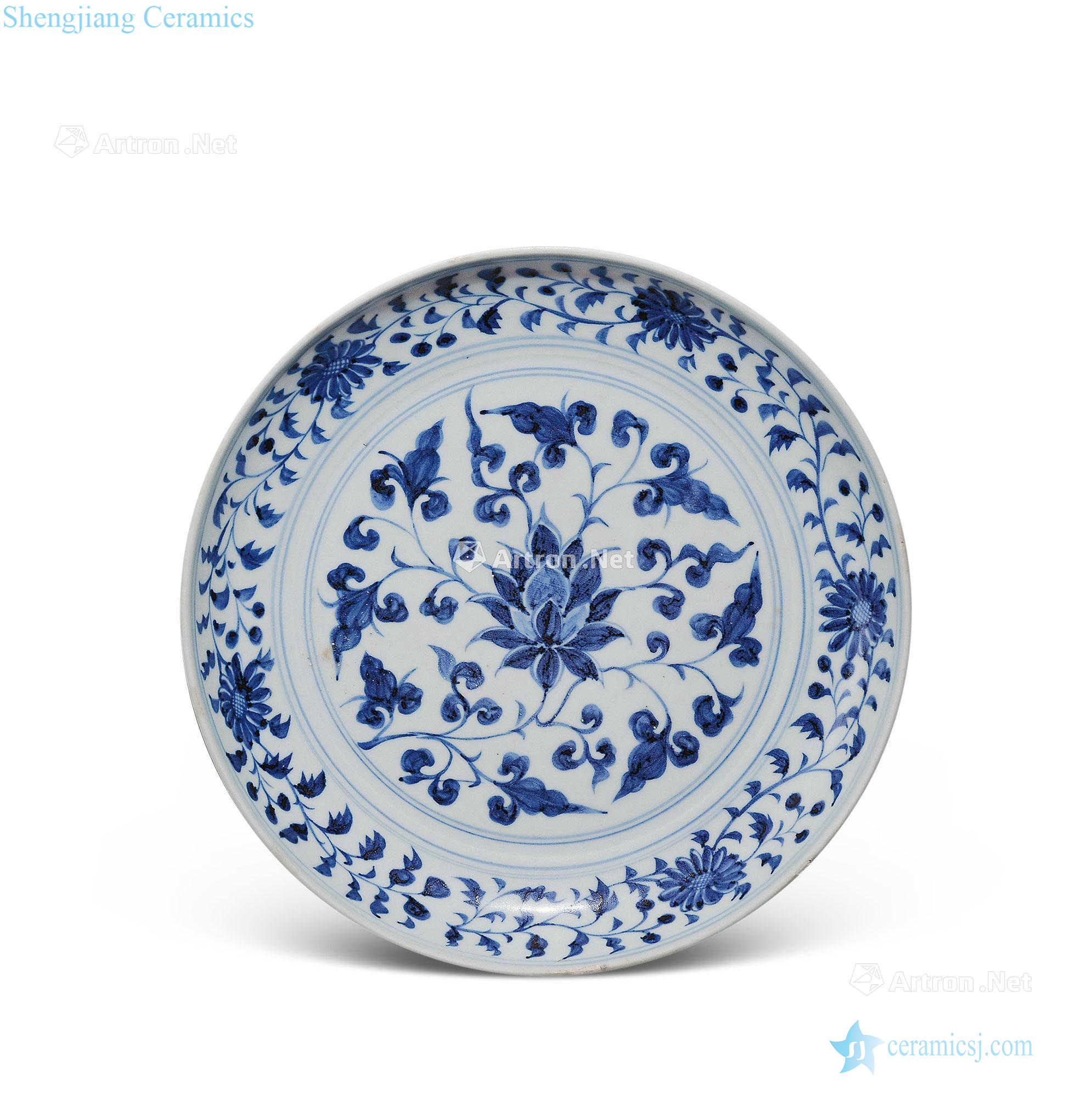 yuan Blue and white lotus flower tray