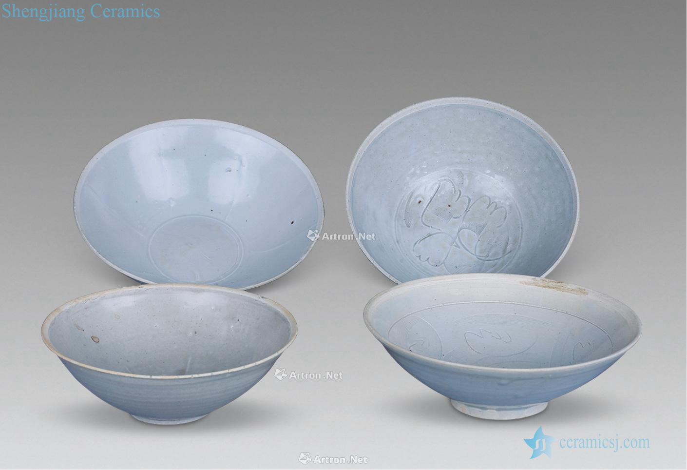 Song celadon bowls (a group of four pieces)