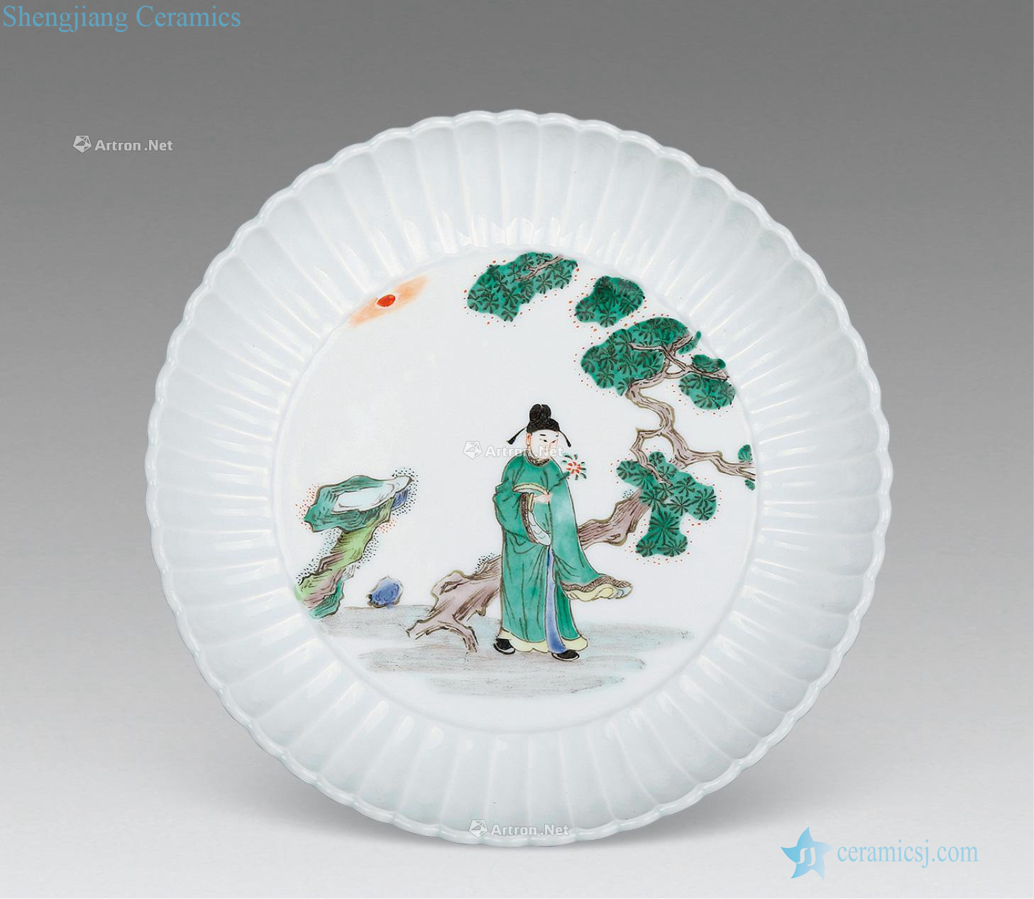 Qing yongzheng pastel character lines chrysanthemum disc plate (a)