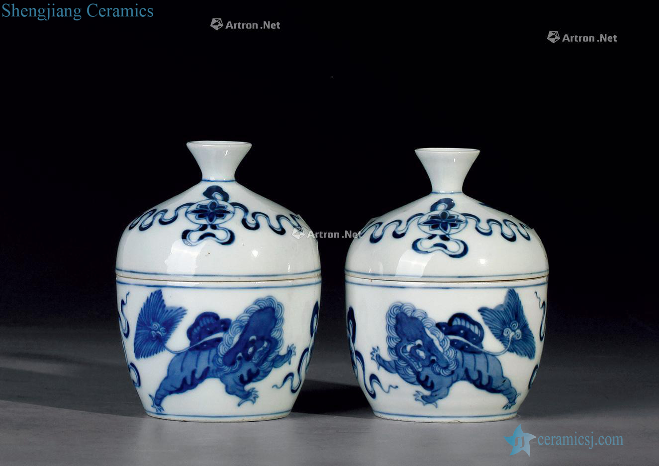 Qing dynasty blue and white too less lion lion lines cover cylinder (a)