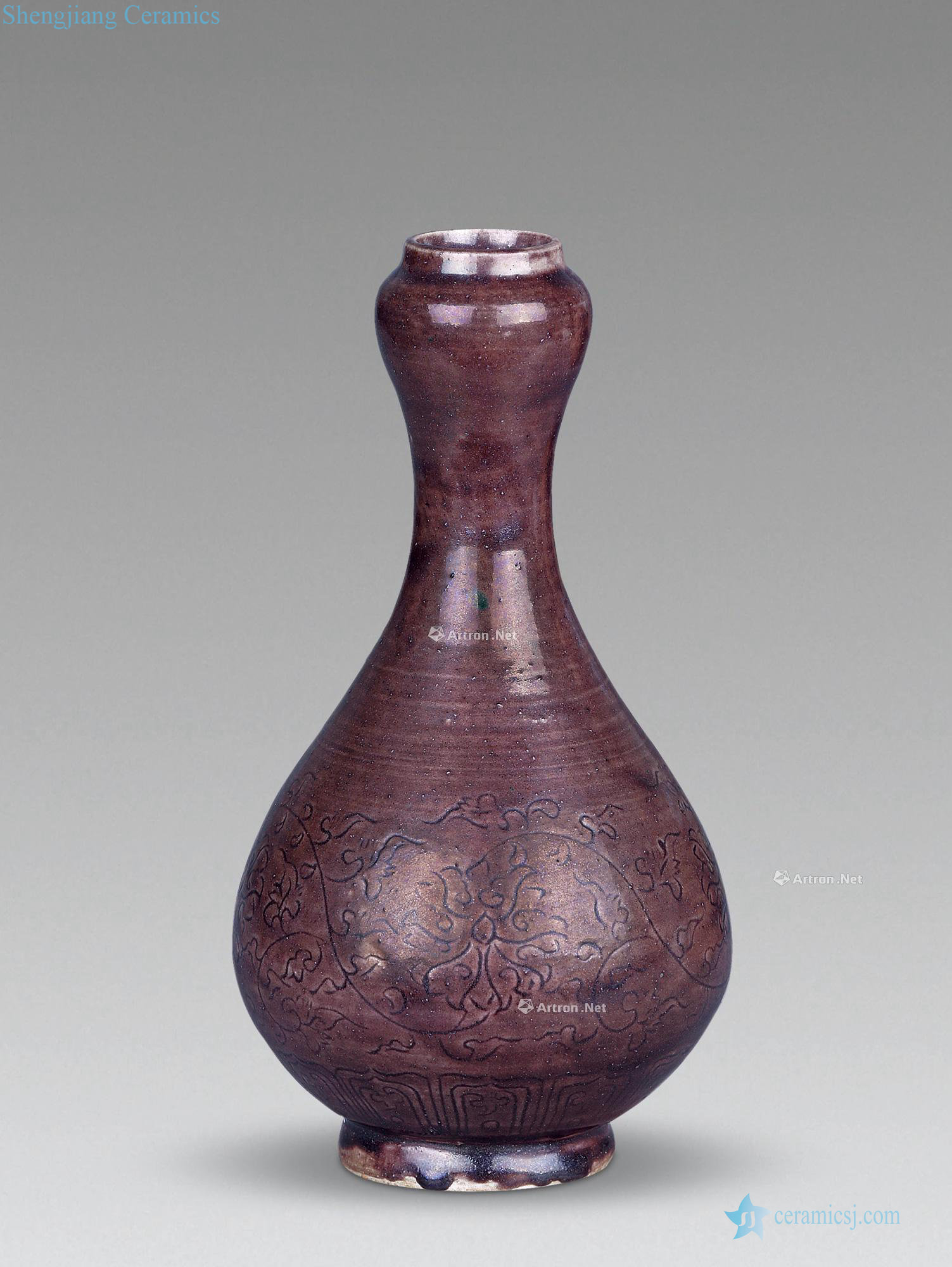 Ming jiajing Zijin glaze hand-cut garlic bottle (a)