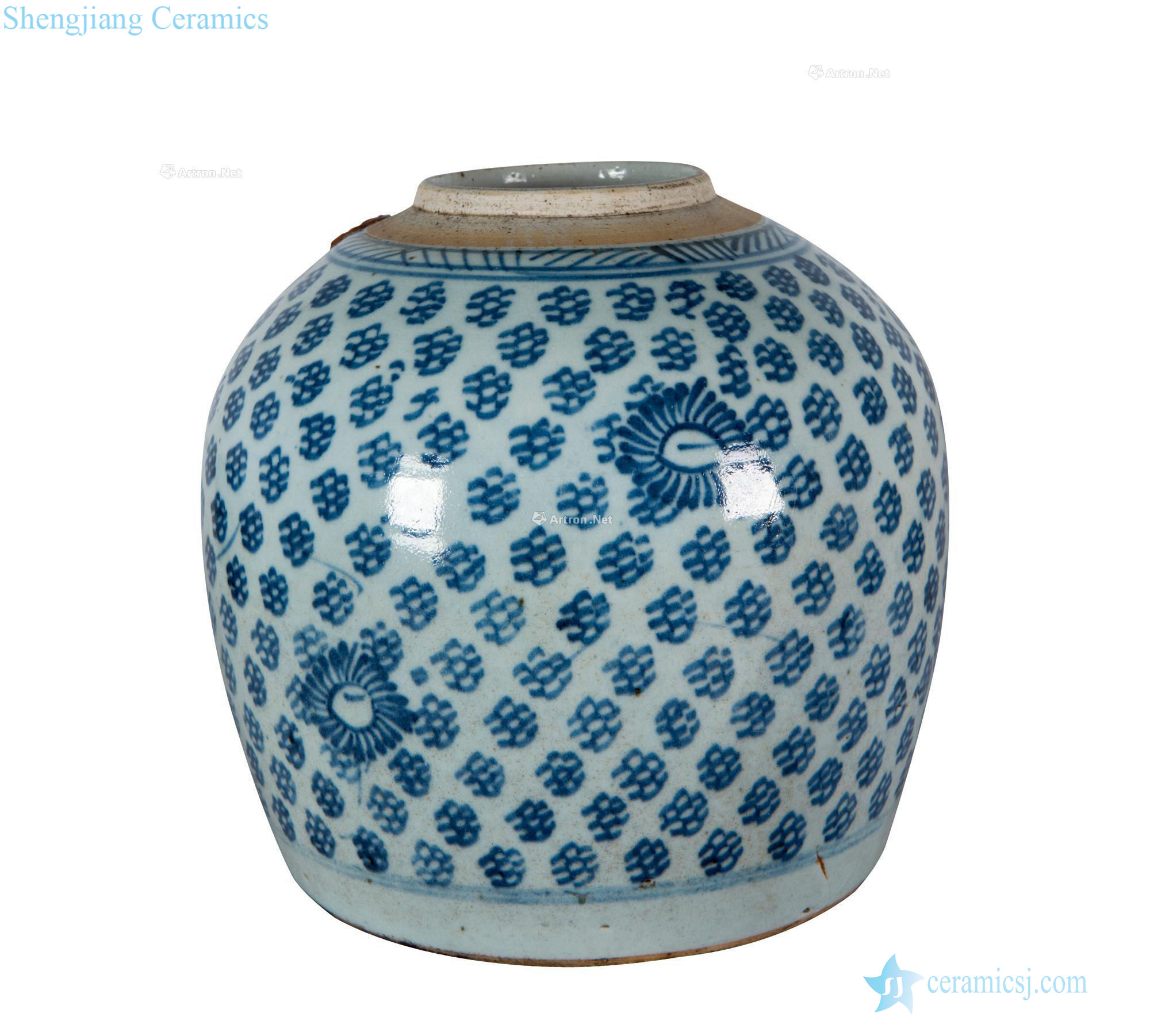 Mid qing Blue and white flower grain tank