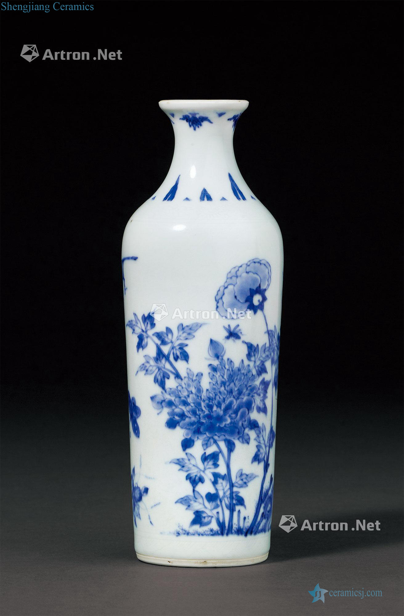 Ming chongzhen Figure bottles of blue and white flowers and birds