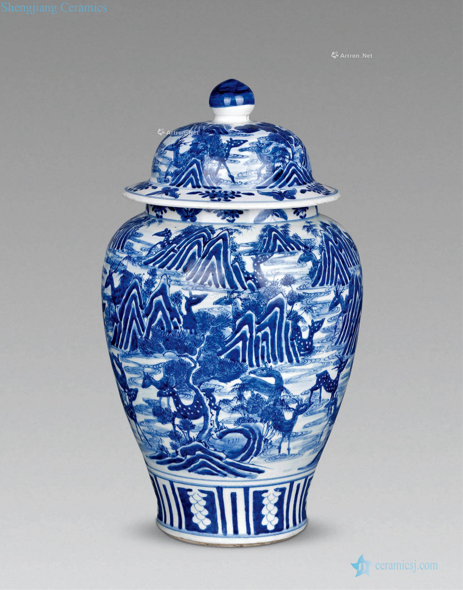 The qing emperor kangxi Blue and white stag general tank (a)