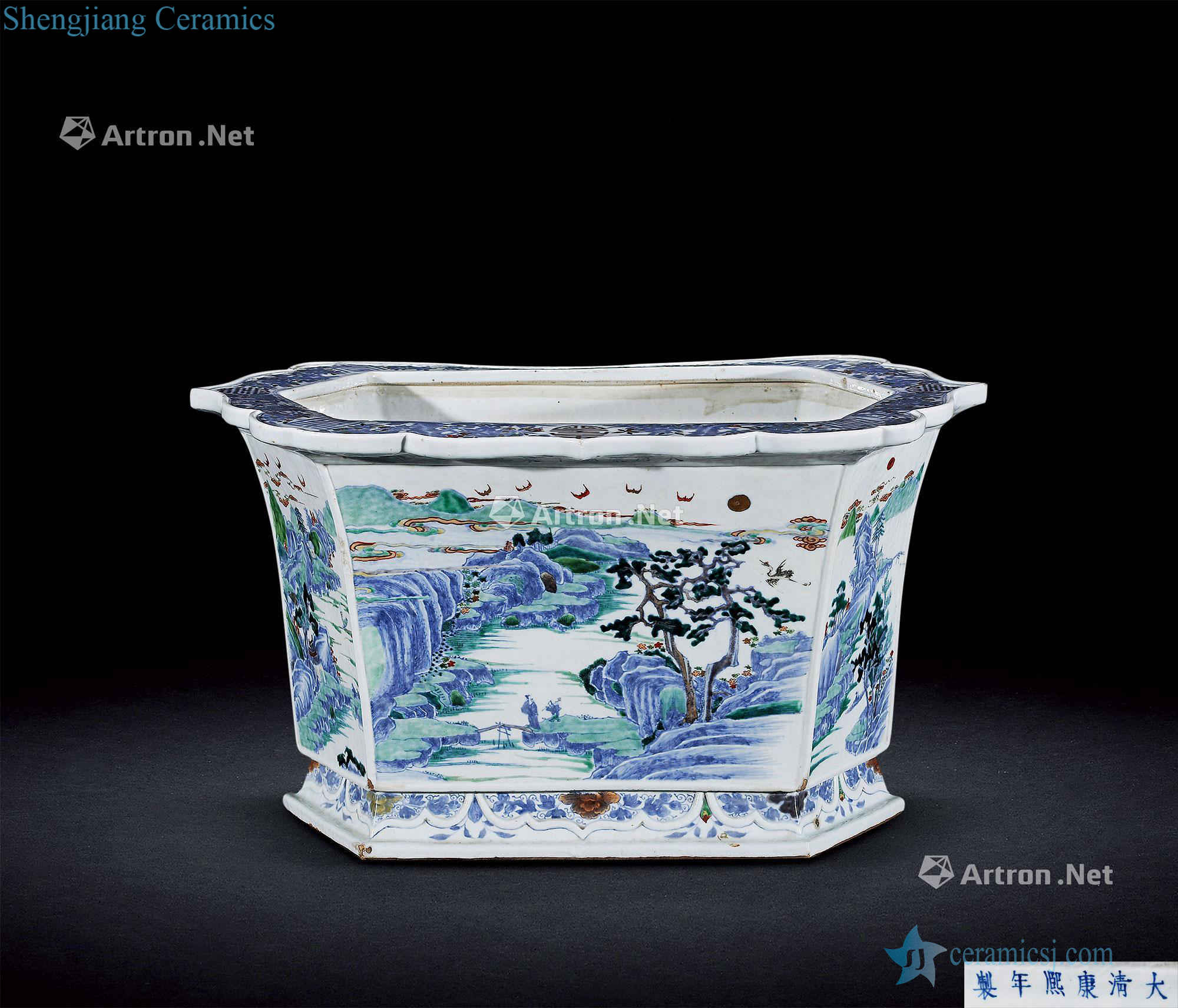 The qing emperor kangxi bucket color landscape wen ling fancy flower pot