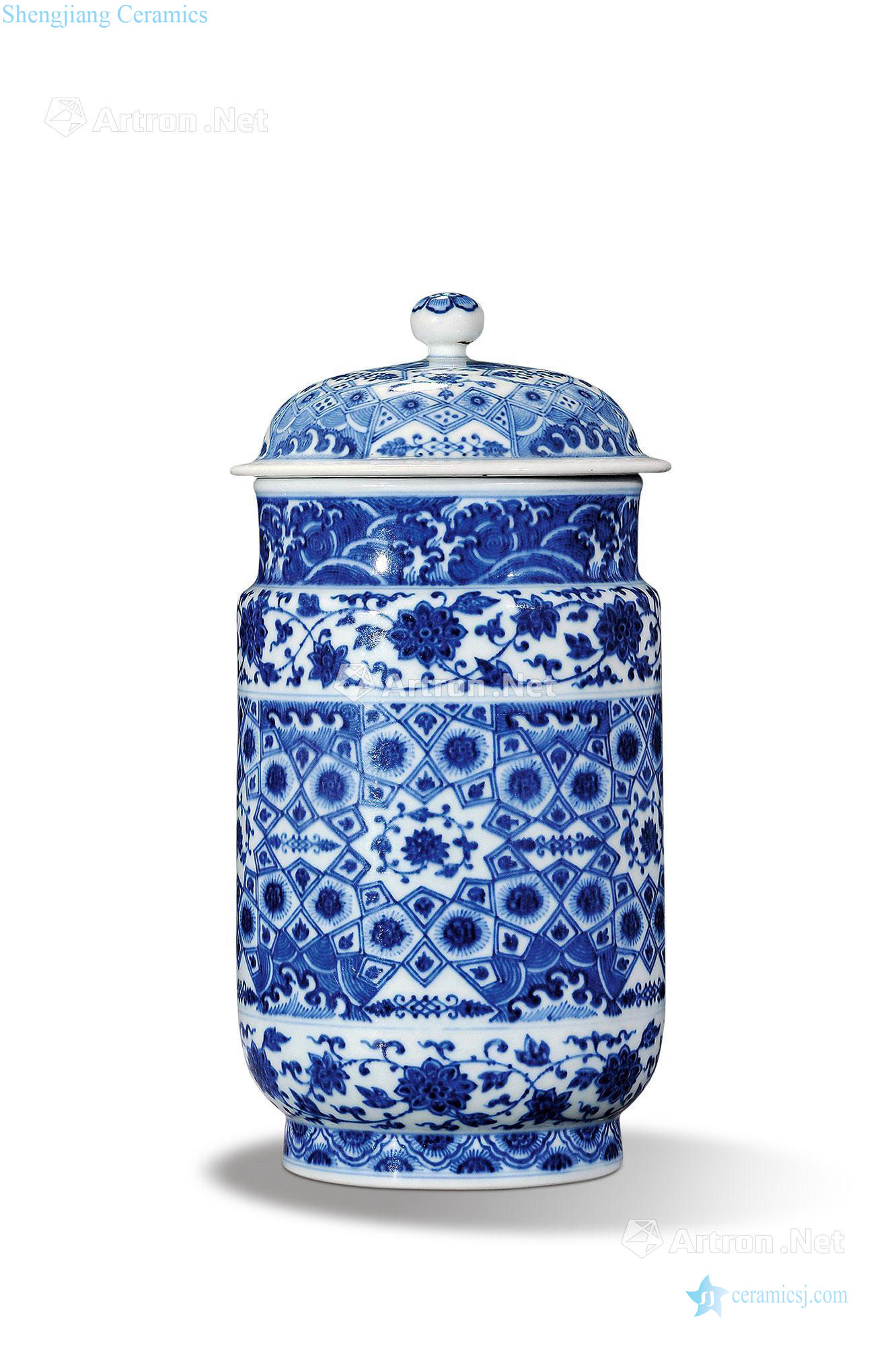 Qing qianlong Blue and white ice brocade zhuang cans