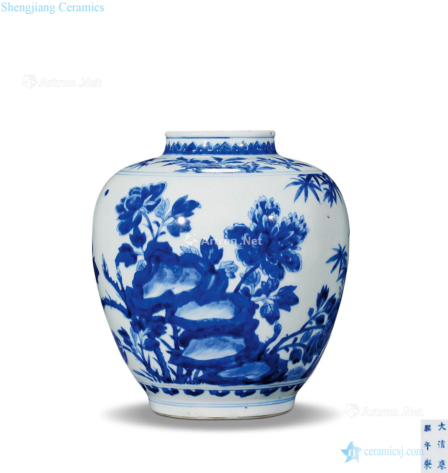 The qing emperor kangxi Blue and white bamboo garden stone pot
