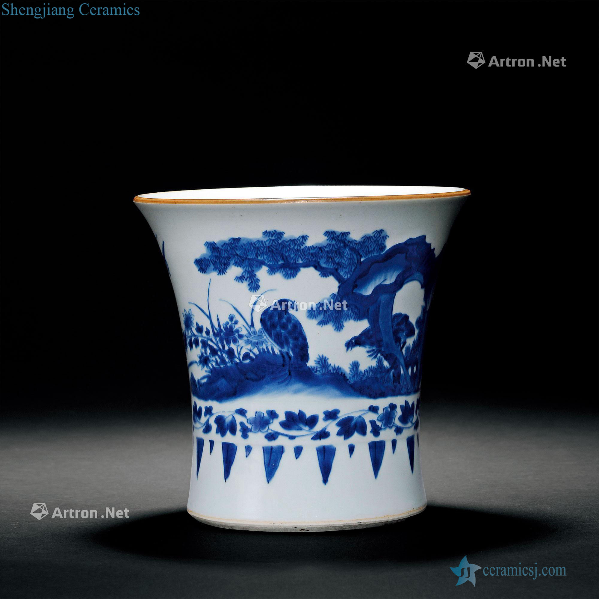 Qing shunzhi Blue and white to live and work in peace and contentment brush pot