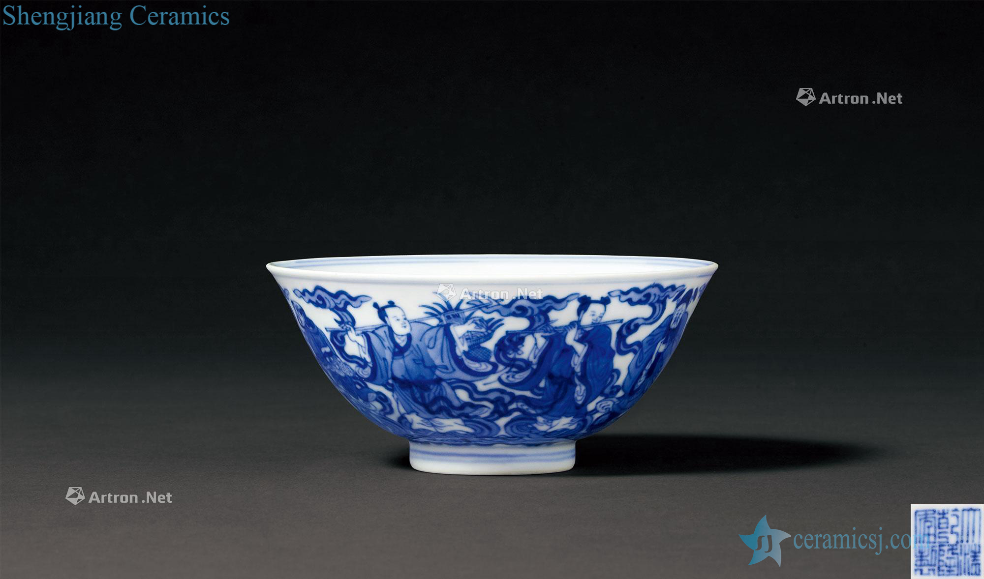 Qing qianlong Blue and white figure bowl eight immortals birthday