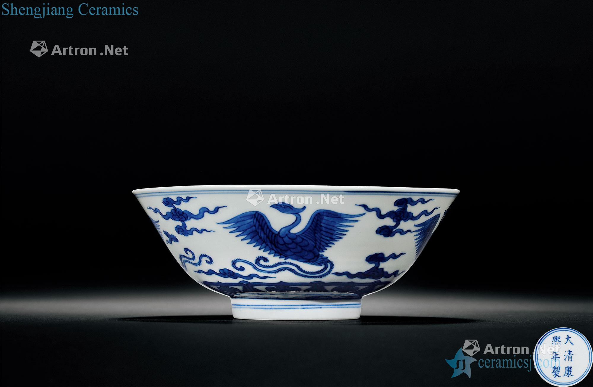 The qing emperor kangxi Blue and white real talent phoenix fairy take if grain to bowl