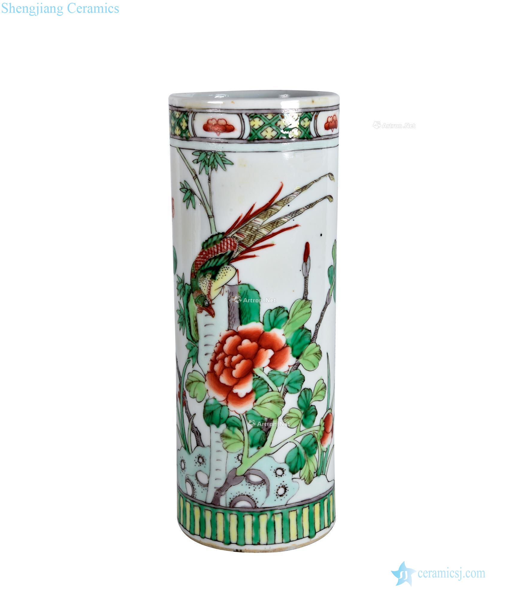 In late qing dynasty Colorful flowers and birds pen container