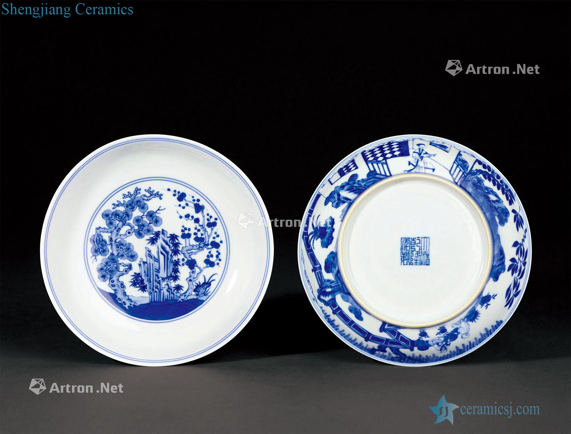 Qing qianlong Blue and white, poetic figure plate (a)