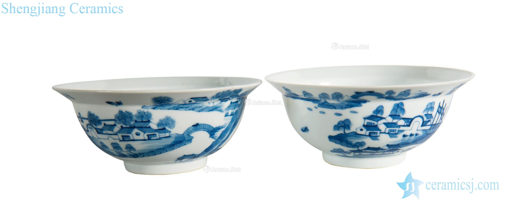 Qing daoguang Blue and white ten views of jiangxi grain to fold along the bowl (a)