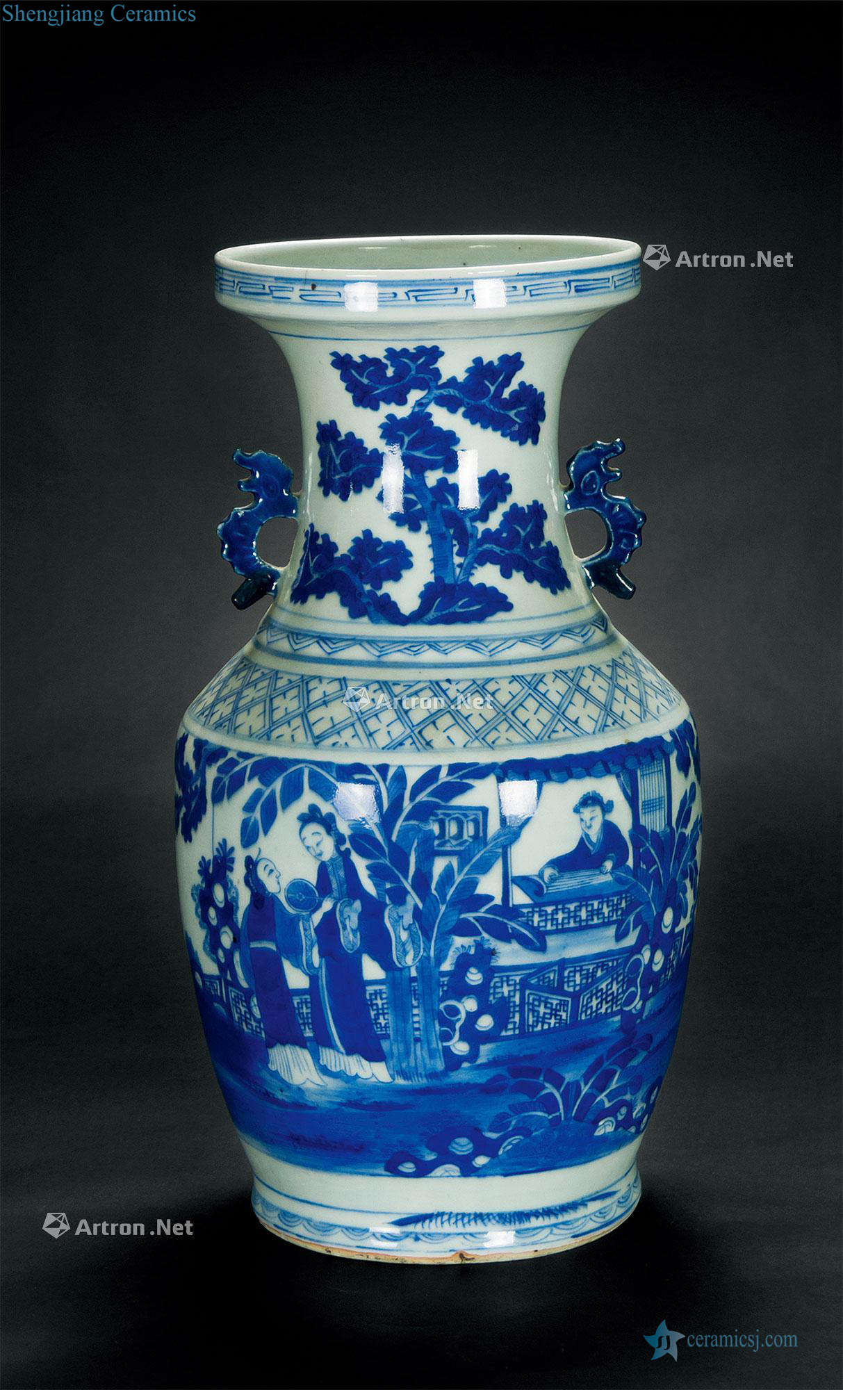 Qing dynasty in the 19th century Blue and white double ears
