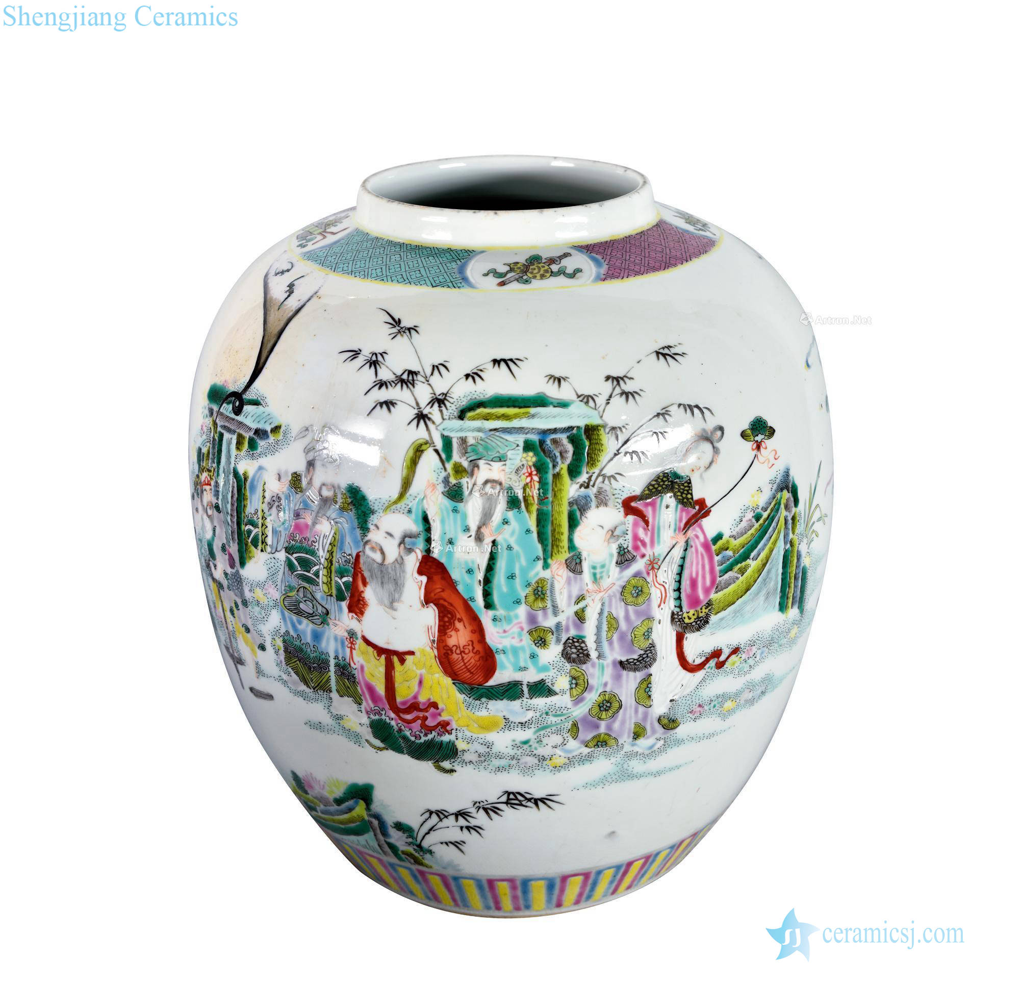 Qing dynasty middle-late Pastel the eight immortals people cans