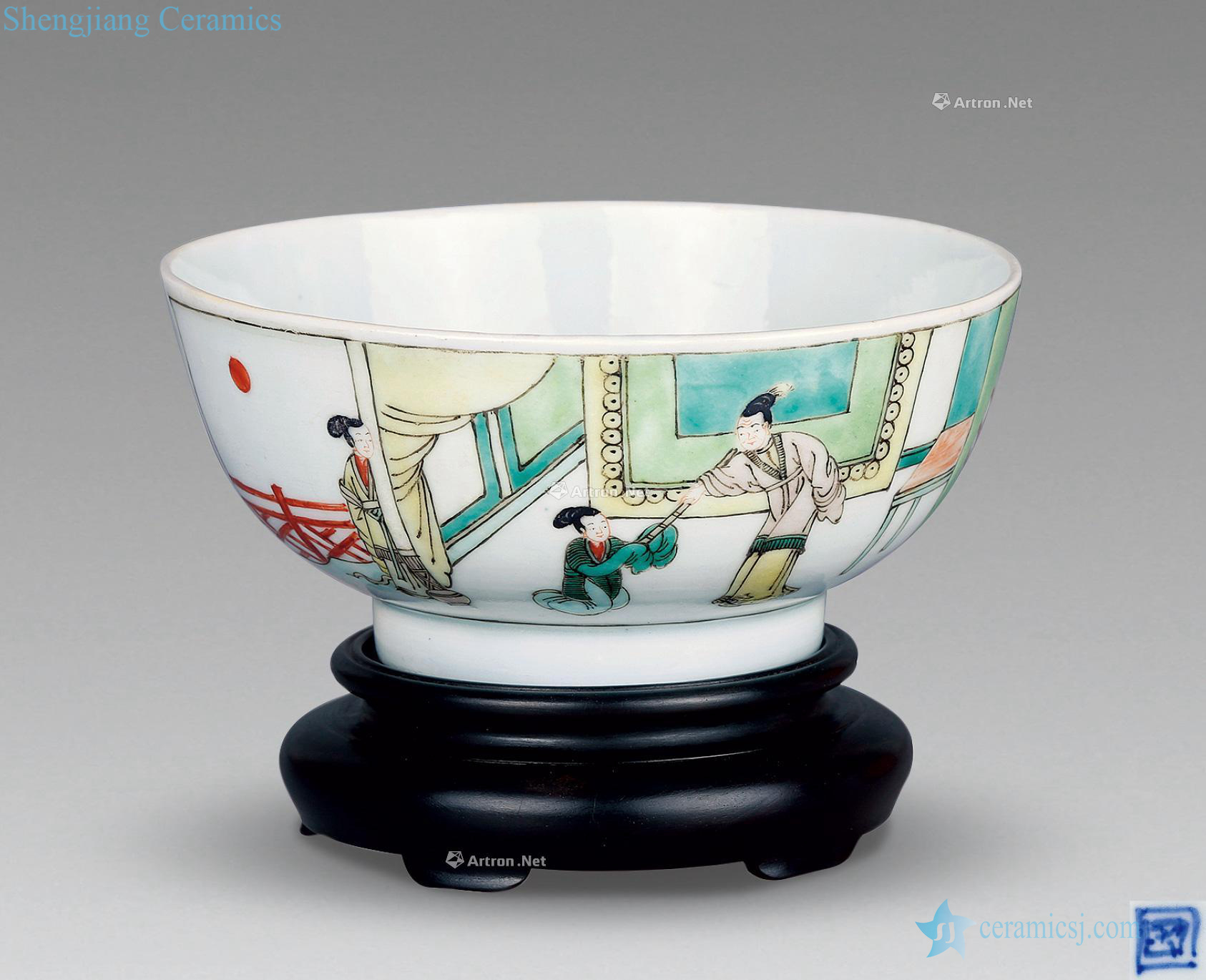 Qing yongzheng colorful box open western poetry bowl (a)