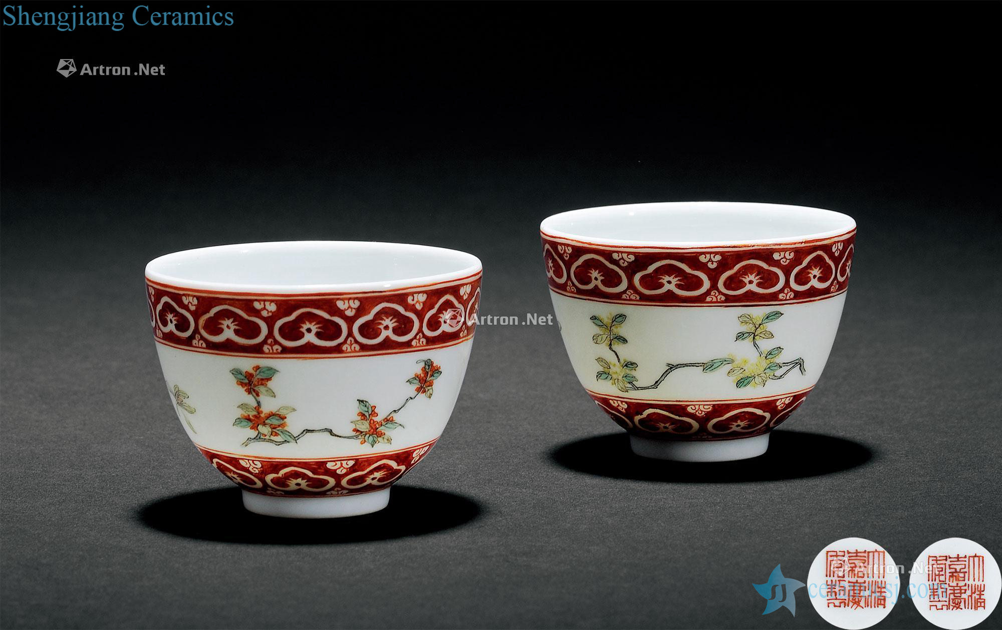 Qing jiaqing pastel flowers grain cup (a)