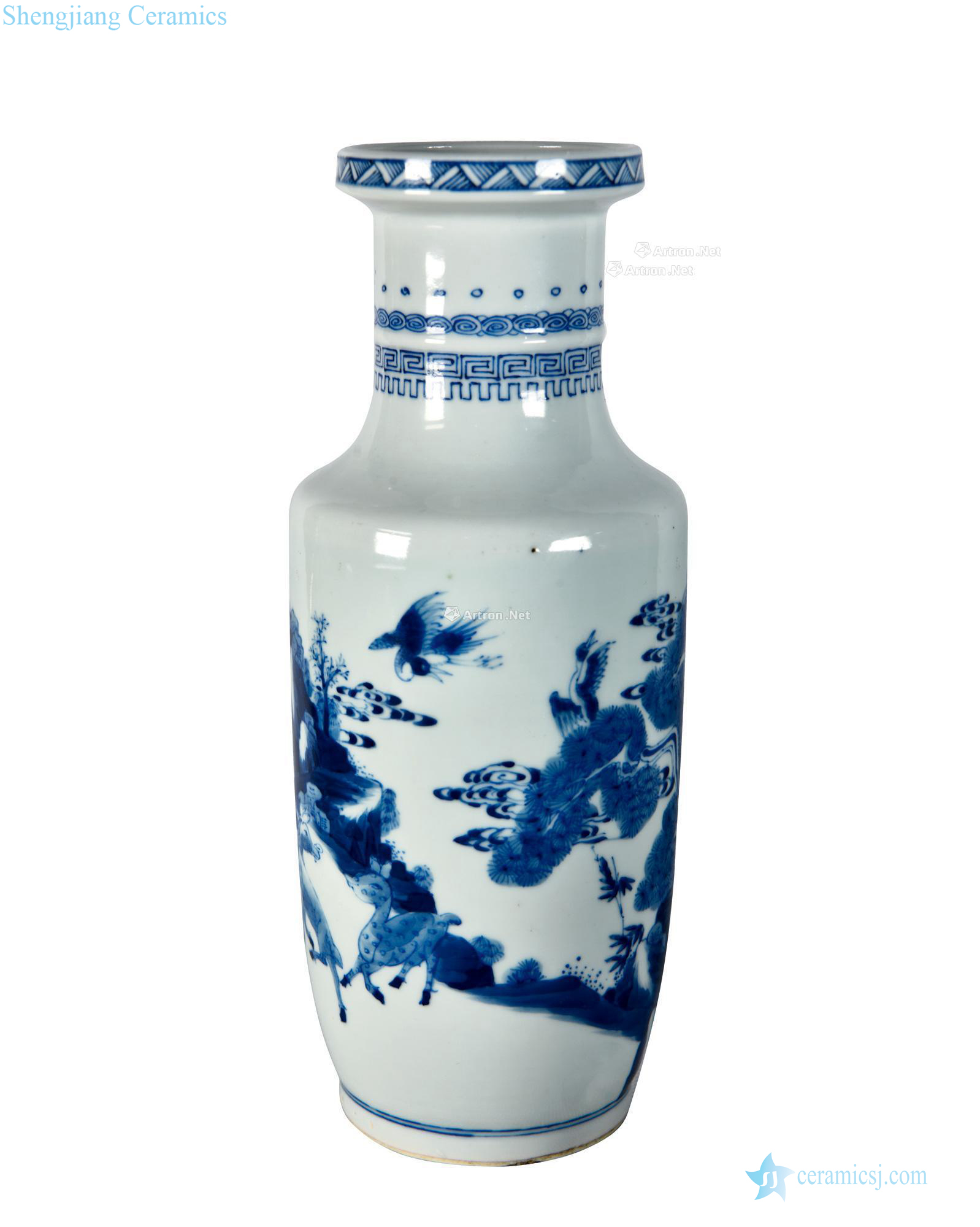 qing Blue and white LuHe with a wooden stick bottle spring