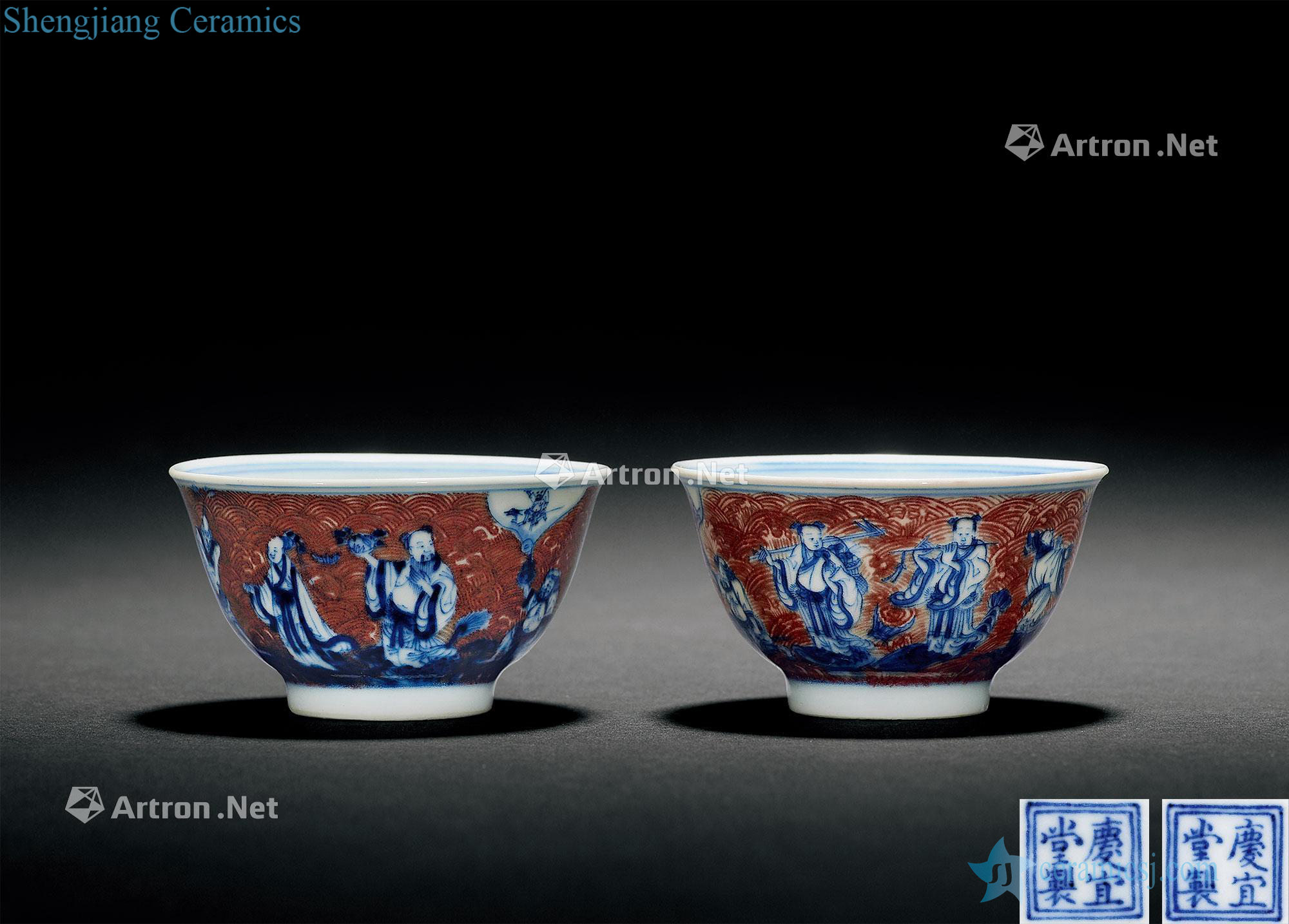 The eight immortals qing yongzheng blue-and-white youligong seawater cup (a)