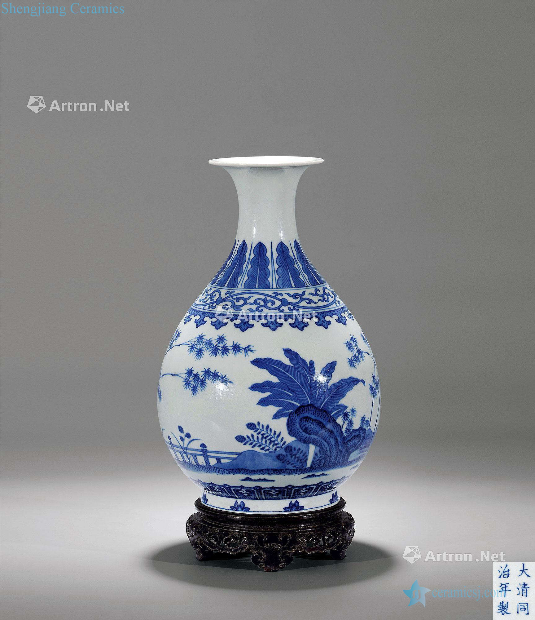 dajing Blue and white bamboo stone plantain grain okho spring bottle