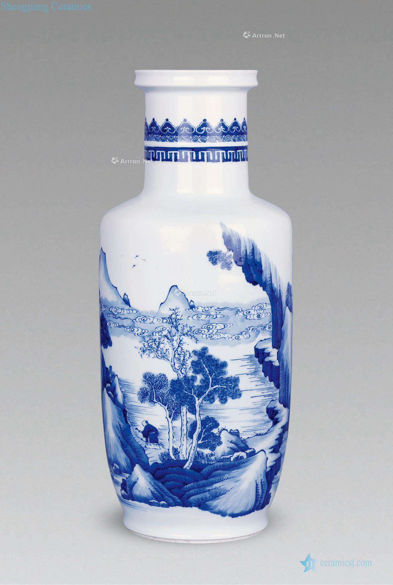 The qing emperor kangxi Blue and white landscape characters were bottles of (a)