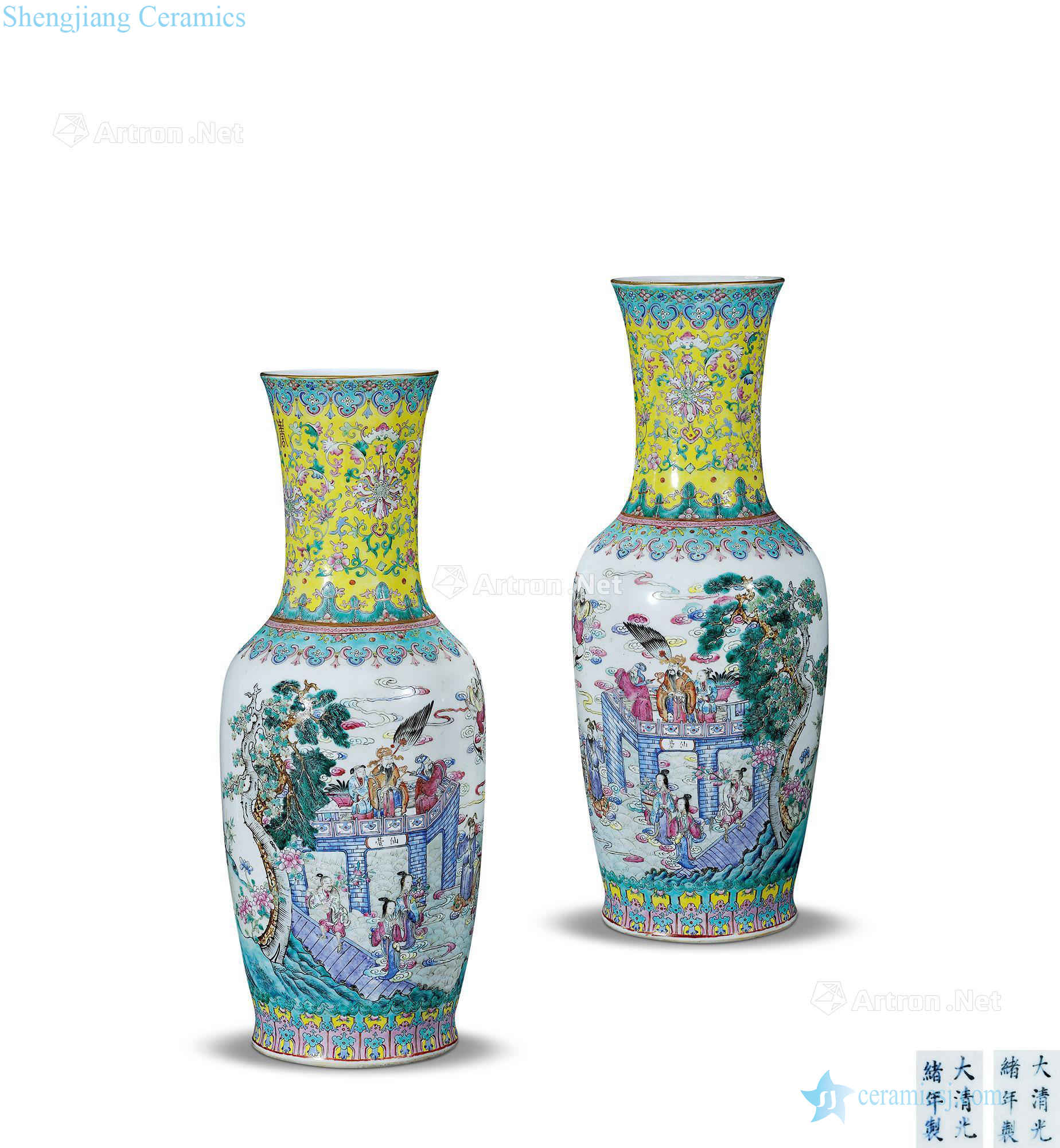 Pastel reign of qing emperor guangxu 'celebration figure large bottle (a)