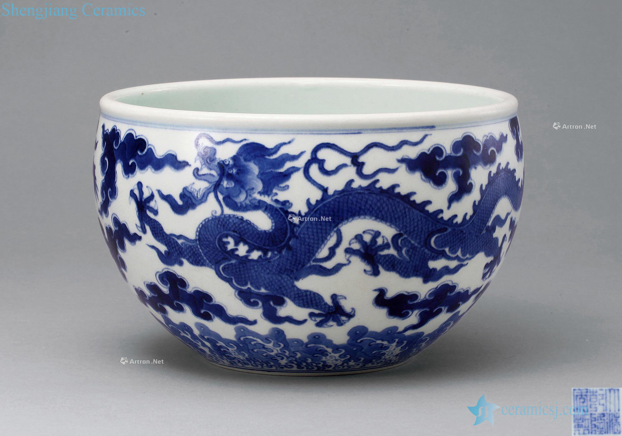Qing qianlong Blue sea YunLongWen cylinder