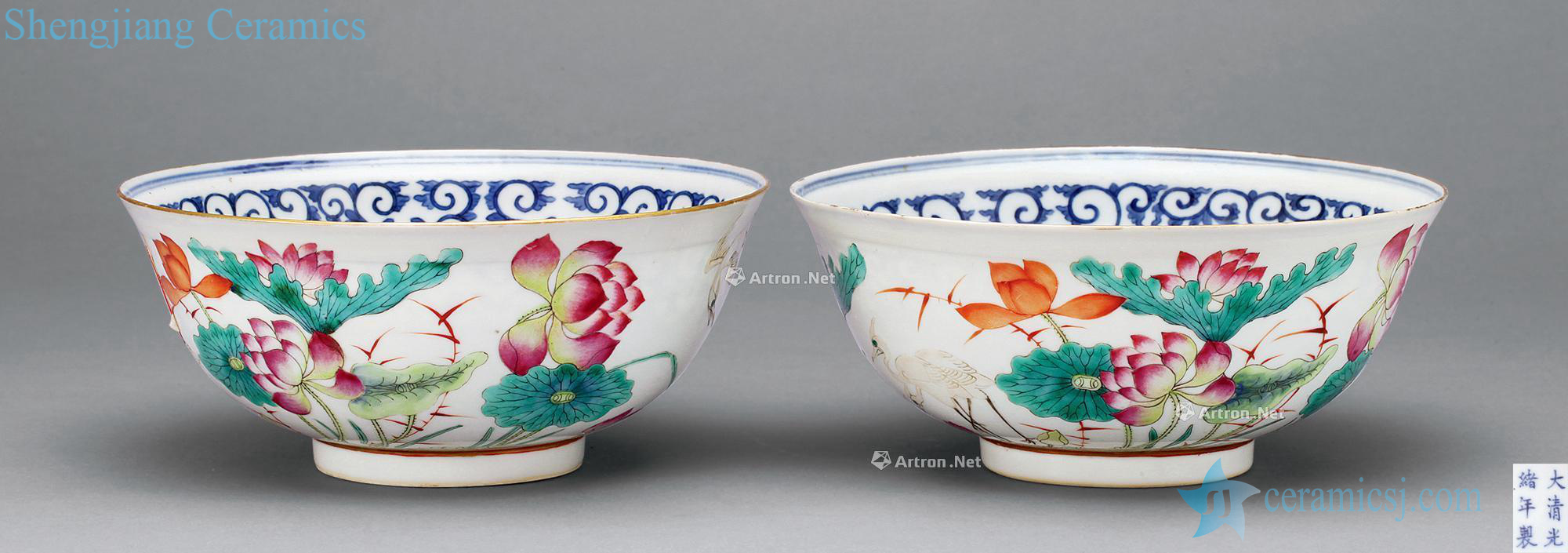 Qing guangxu Blue and white enamel lotus lotus bowl (2)