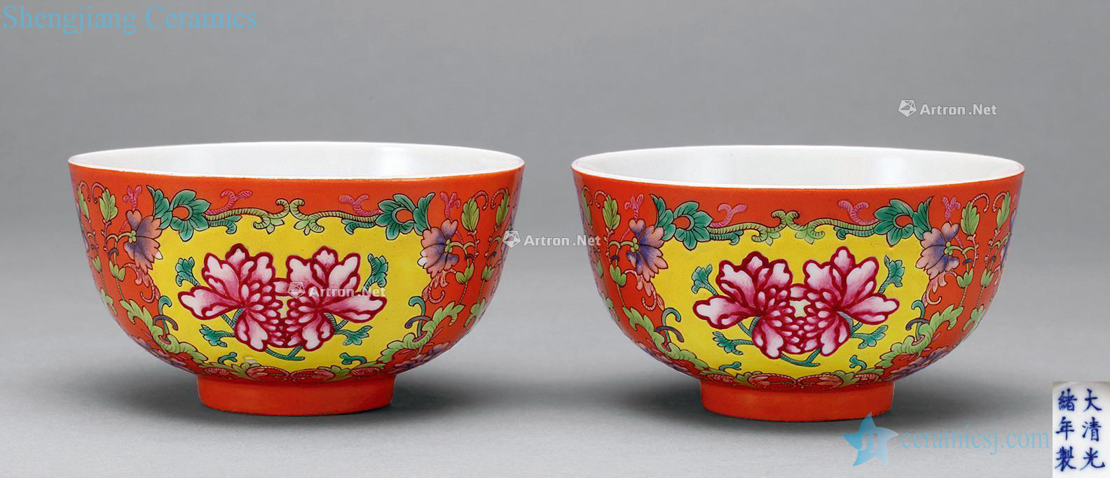 Qing guangxu Coral red enamel medallion bowl of flowers (2)