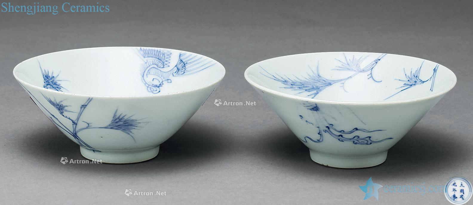 The qing emperor kangxi Blue and white light tracing bamboo grain fold branch hat to bowl (2)